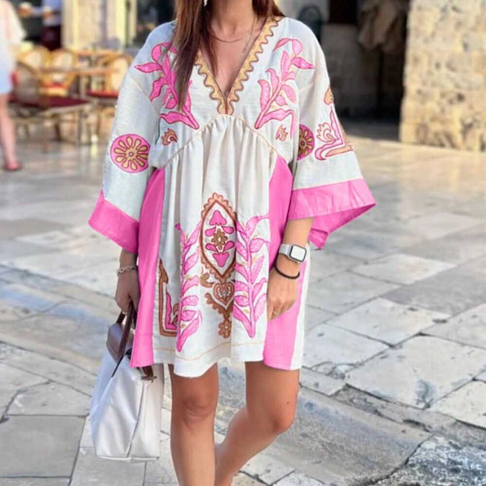 Pink Bohemian Women's Floral Vacation Dress